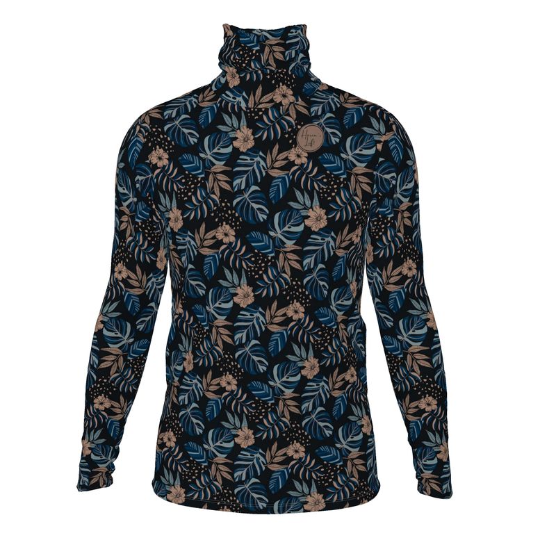 Men's High-Roll Turtle Neck - Slim-Fit - Midnight Monstera