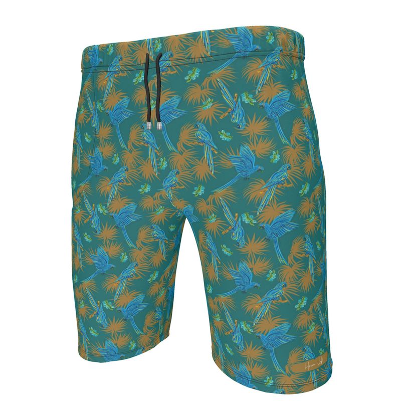 Men's Gym Shorts - Tropical Macaw - Sea Foam Green