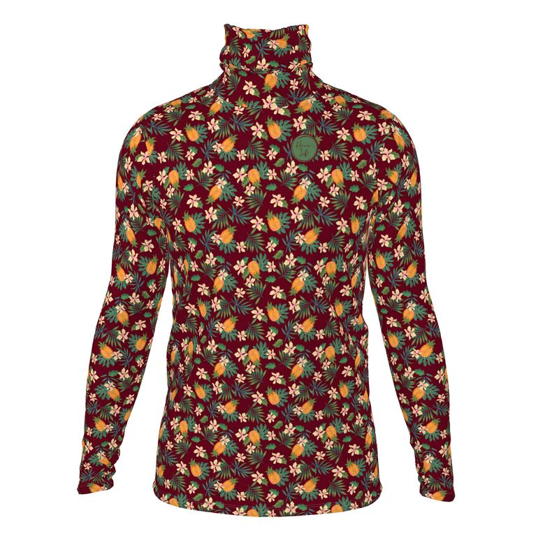 Men's High-Roll Turtle Neck - Pineapple Paradise - Burgundy