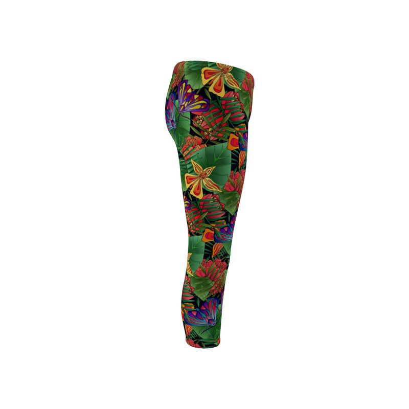 Women’s Mid-Rise Capri Length Leggings - Jungle Flower