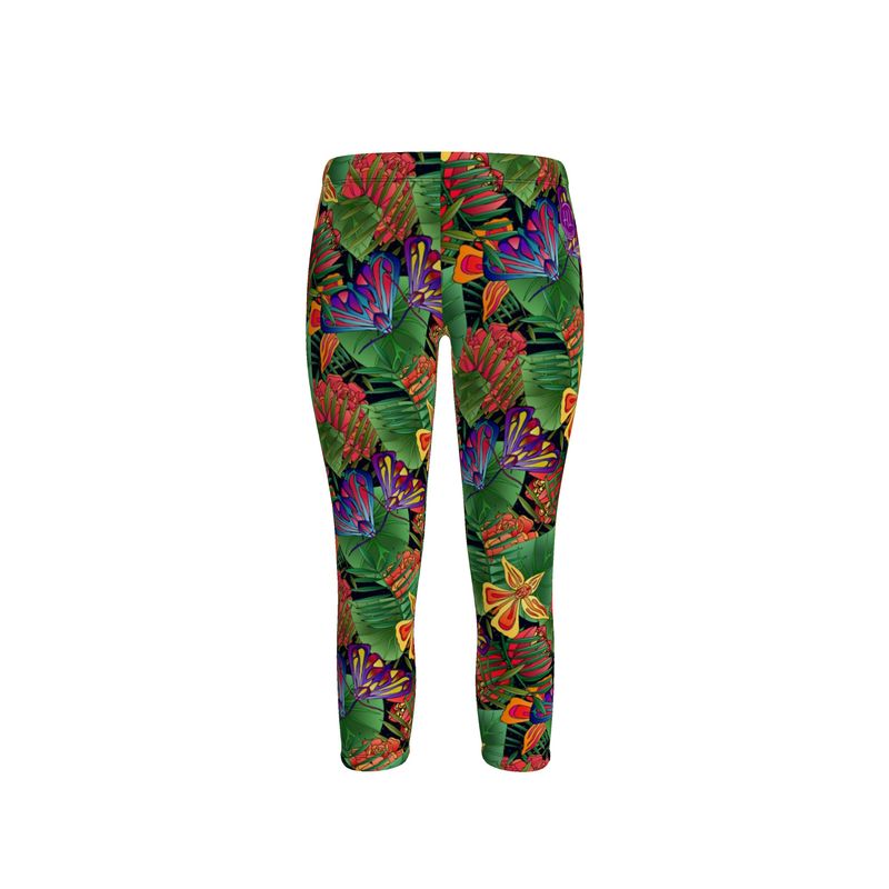 Women’s Mid-Rise Capri Length Leggings - Jungle Flower