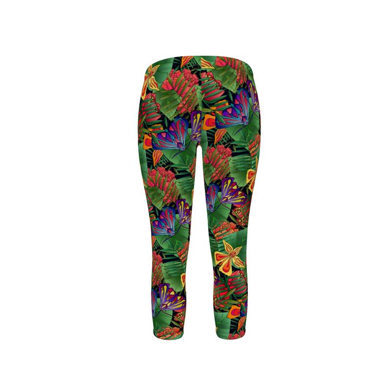 Women’s Mid-Rise Capri Length Leggings - Jungle Flower