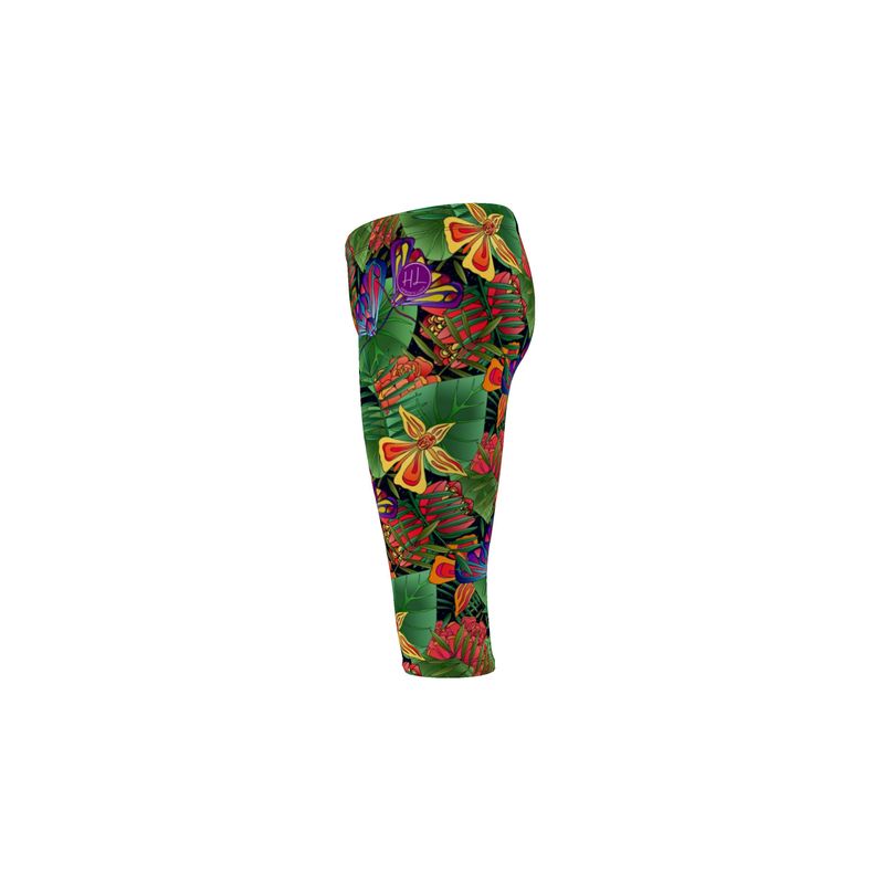 Women’s Mid-Rise ¾ Length Yoga Leggings - Jungle Flower
