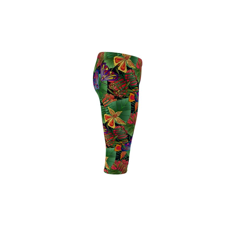 Women’s Mid-Rise ¾ Length Yoga Leggings - Jungle Flower