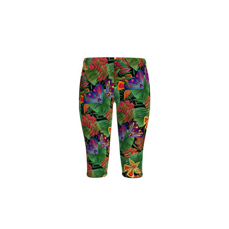 Women’s Mid-Rise ¾ Length Yoga Leggings - Jungle Flower