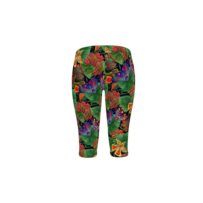 Women’s Mid-Rise ¾ Length Yoga Leggings - Jungle Flower