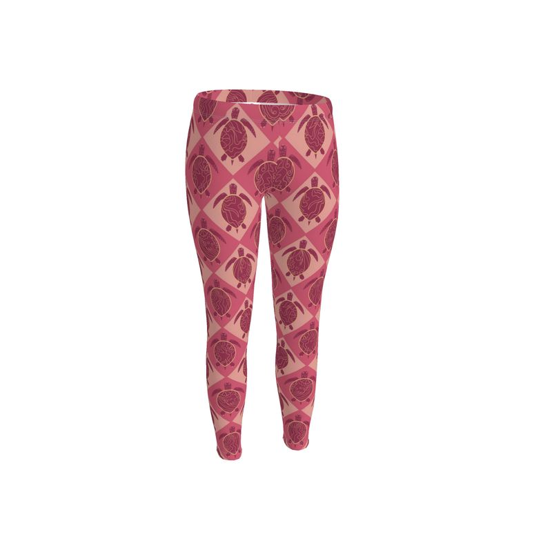 Women’s Mid-Rise Full-Length Leggings - Topo Turtles - Pink
