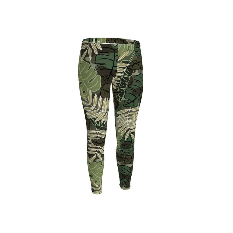 Women's Mid-Rise Full-Length Leggings - Camo Leaves - Light Green