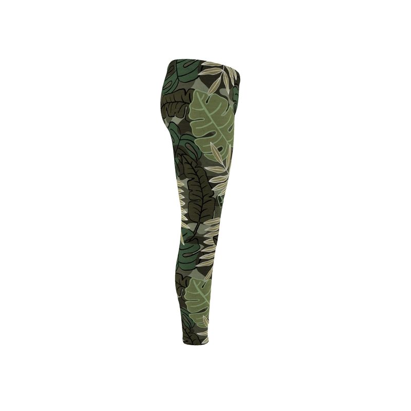 Women's Mid-Rise Full-Length Leggings - Camo Leaves - Light Green