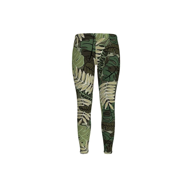 Women's Mid-Rise Full-Length Leggings - Camo Leaves - Light Green