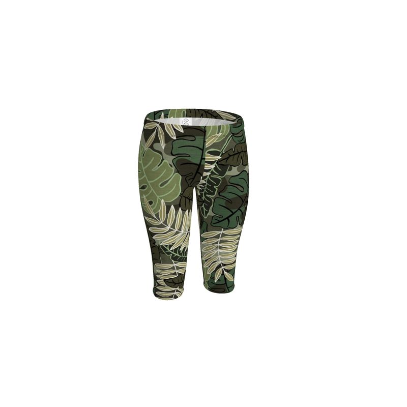 Women's Mid-Rise 3/4 Length Leggings - Camo Leaves - Light Green