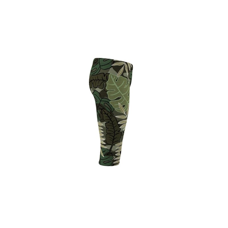 Women's Mid-Rise 3/4 Length Leggings - Camo Leaves - Light Green