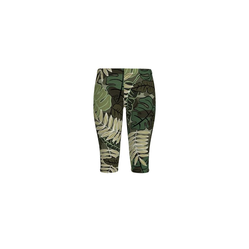 Women's Mid-Rise 3/4 Length Leggings - Camo Leaves - Light Green