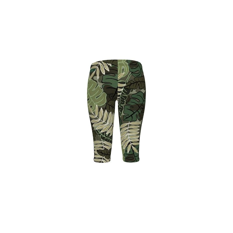 Women's Mid-Rise 3/4 Length Leggings - Camo Leaves - Light Green