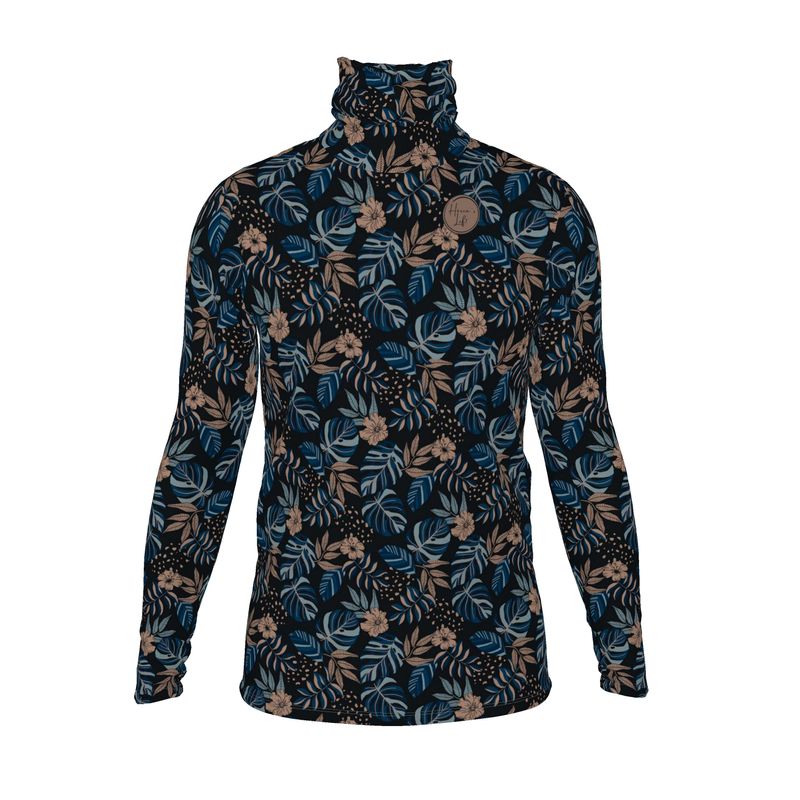Men's High-Roll Turtle Neck - Slim-Fit - Midnight Monstera