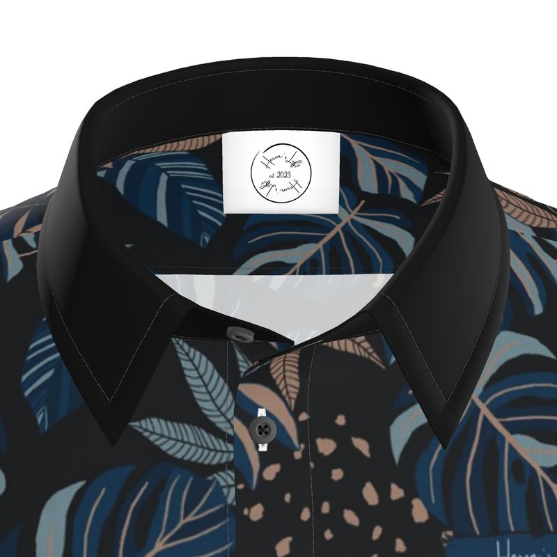 Men's Button-Up Dress Shirt - Midnight Monstera