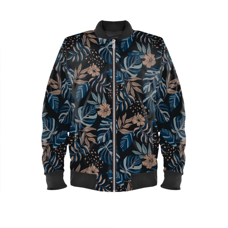Men's Reversible Bomber Jacket - Midnight Monstera - Midnight & Azure Blue