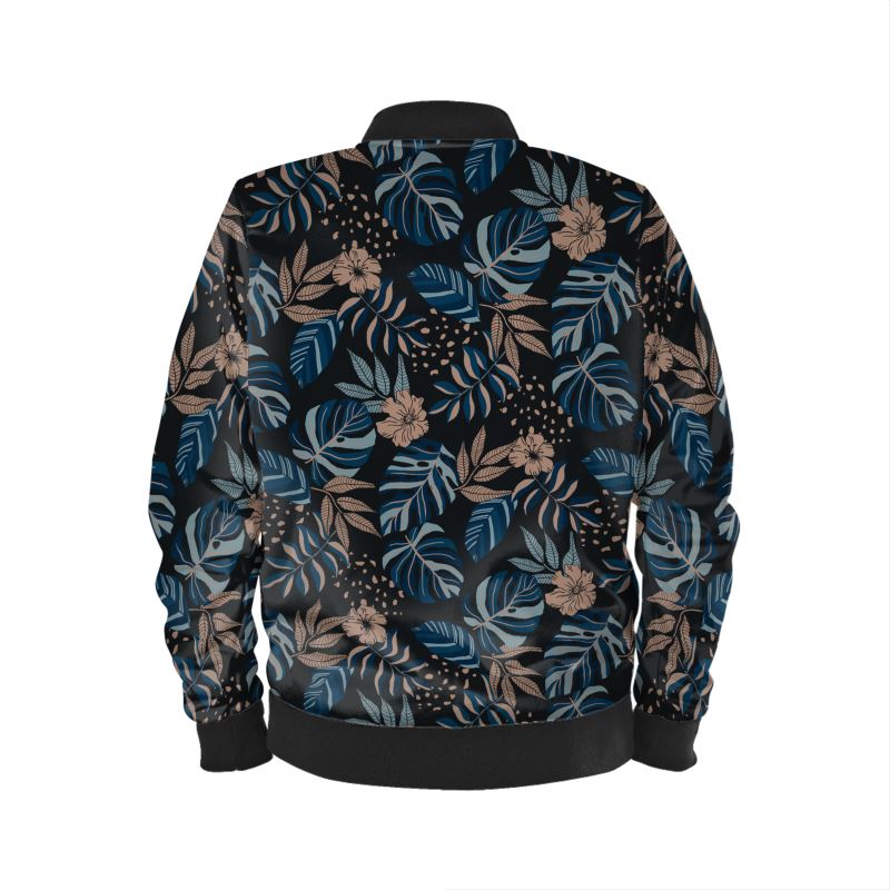 Men's Reversible Bomber Jacket - Midnight Monstera - Midnight & Azure Blue