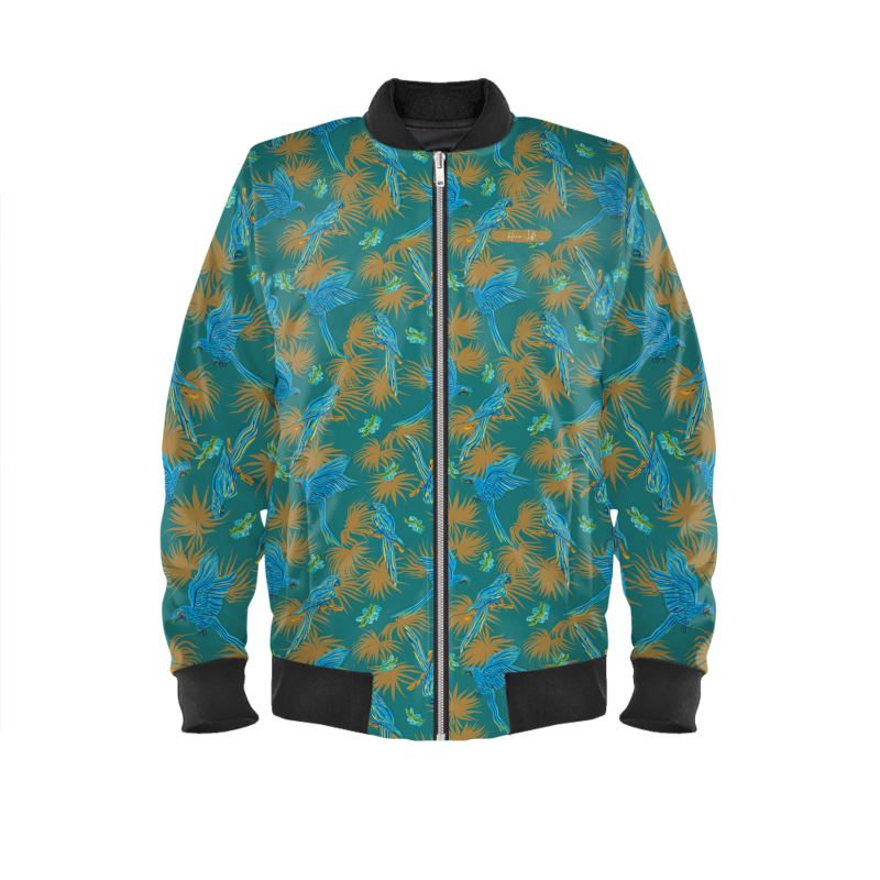 Men's Bomber Jacket - Tropical Macaw - Sea Foam Green