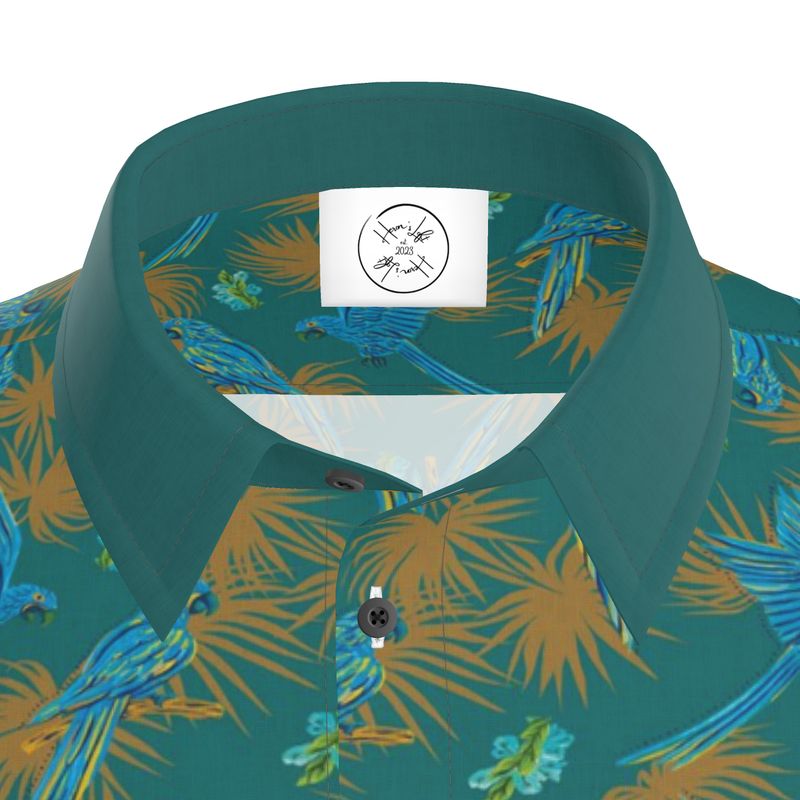 Men's Button-Up Dress Shirt - Tropical Macaw - Sea Foam Green