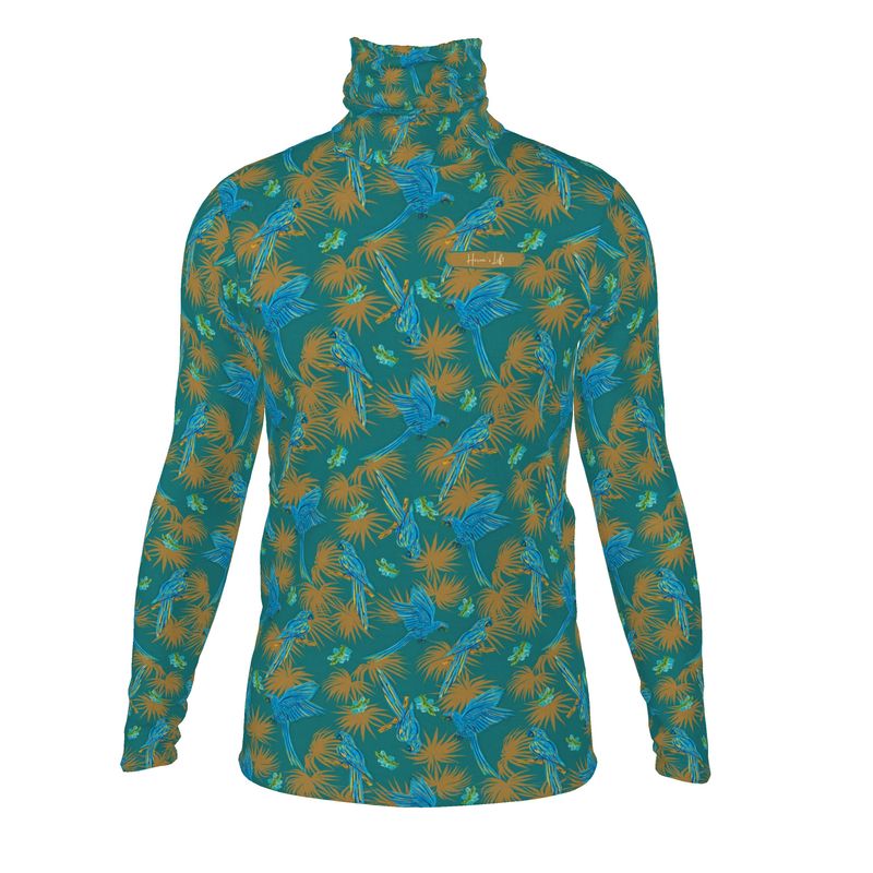 Men's High-Roll Turtle Neck - Tropical Macaw - Sea Foam Green