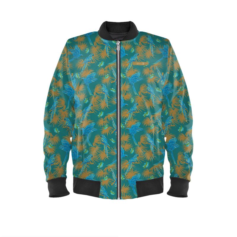 Men's Reversible Bomber Jacket - Tropical Macaw - Sea Foam & Bright Green