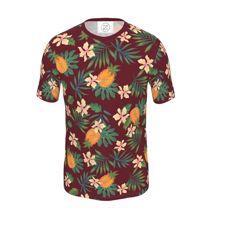 Men's Athletic V-Neck T-Shirt - Pineapple Paradise - Burgundy