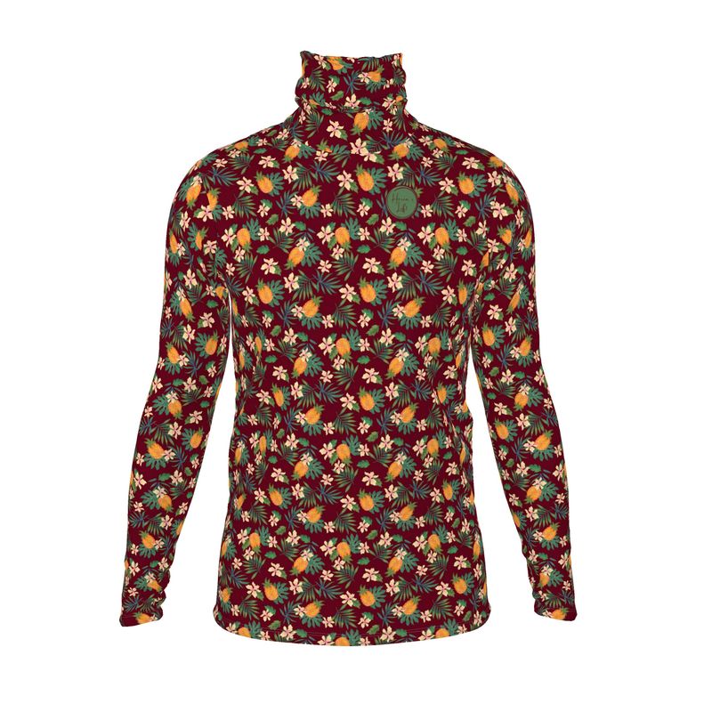 Men's High-Roll Turtle Neck - Pineapple Paradise - Burgundy