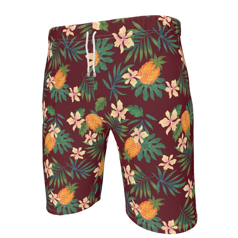Men's Gym Shorts - Pineapple Paradise - Burgundy