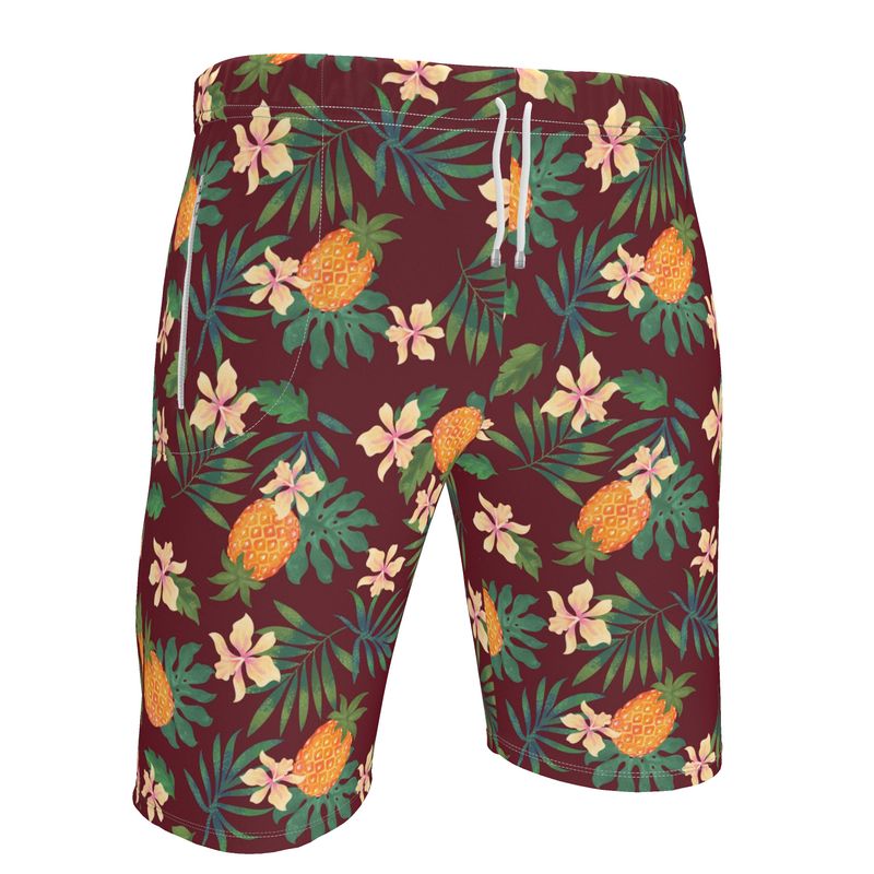 Men's Gym Shorts - Pineapple Paradise - Burgundy
