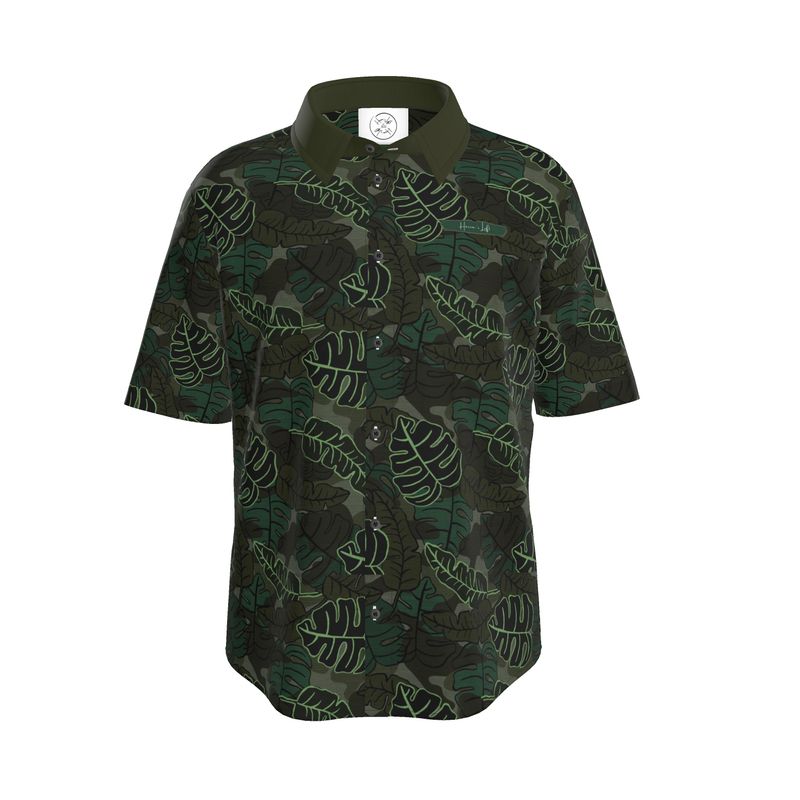 Men's Button-Up Dress Shirt - Camo Leaves - Dark Green