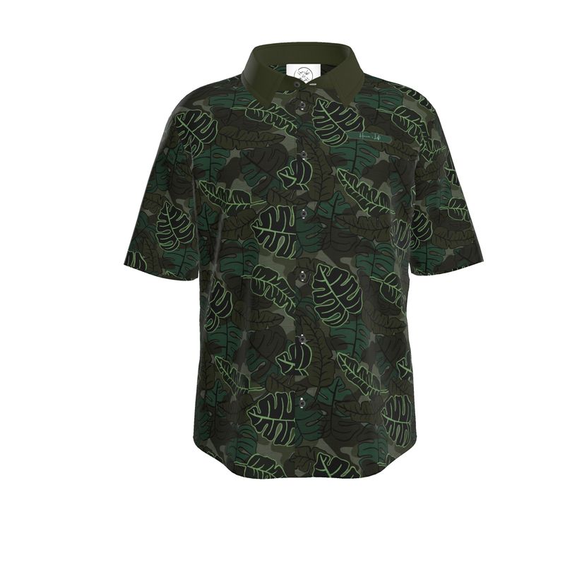 Men's Button-Up Dress Shirt - Camo Leaves - Dark Green