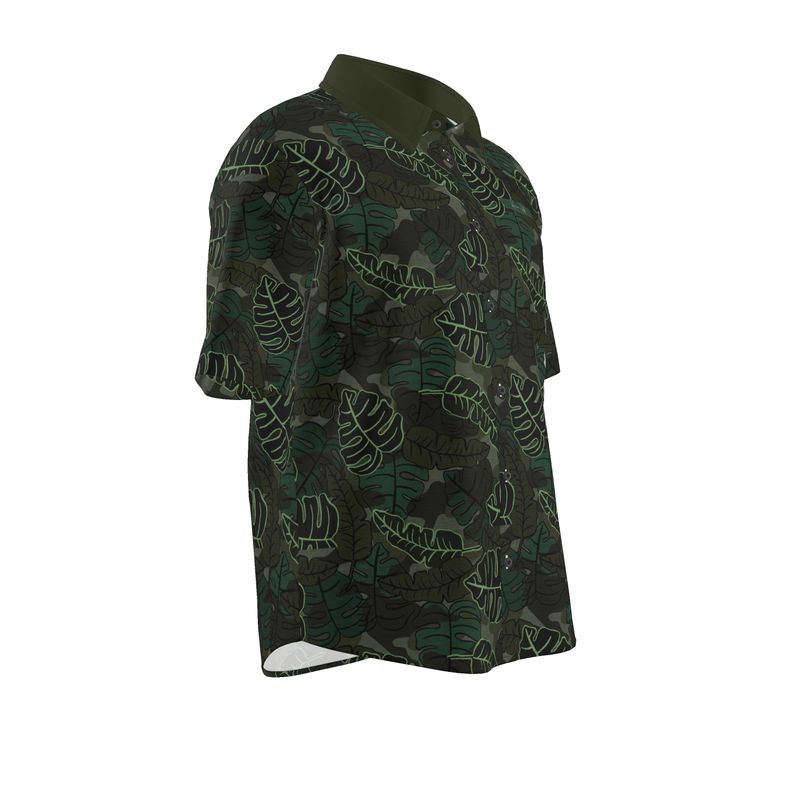 Men's Button-Up Dress Shirt - Camo Leaves - Dark Green