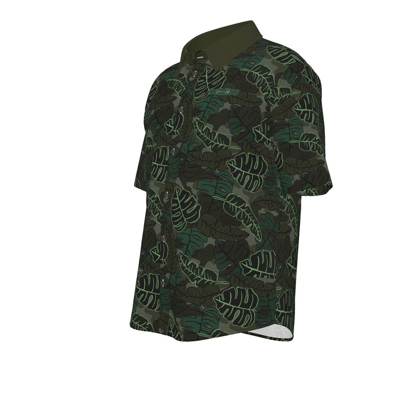 Men's Button-Up Dress Shirt - Camo Leaves - Dark Green