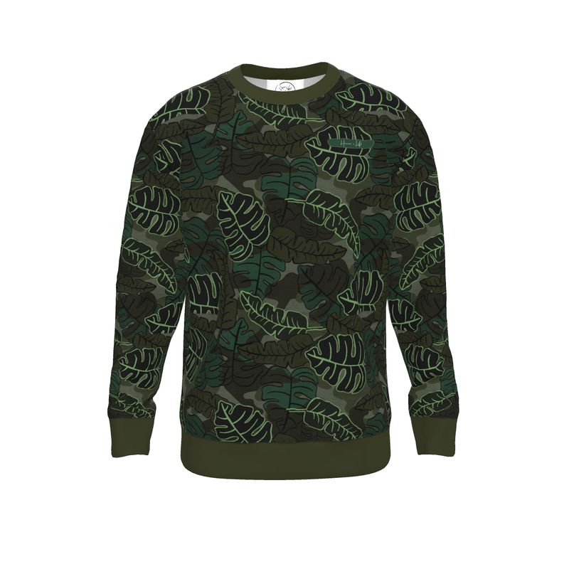 Men's Lightweight Sweater - Camo Leaves - Dark Green