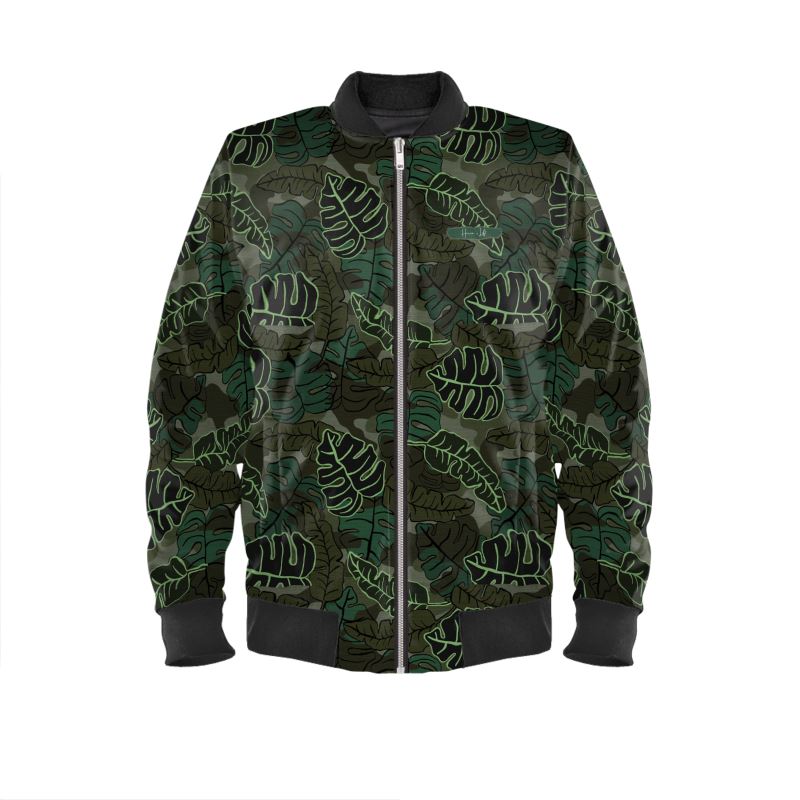Men's Bomber Jacket - Camo Leaves - Dark Green