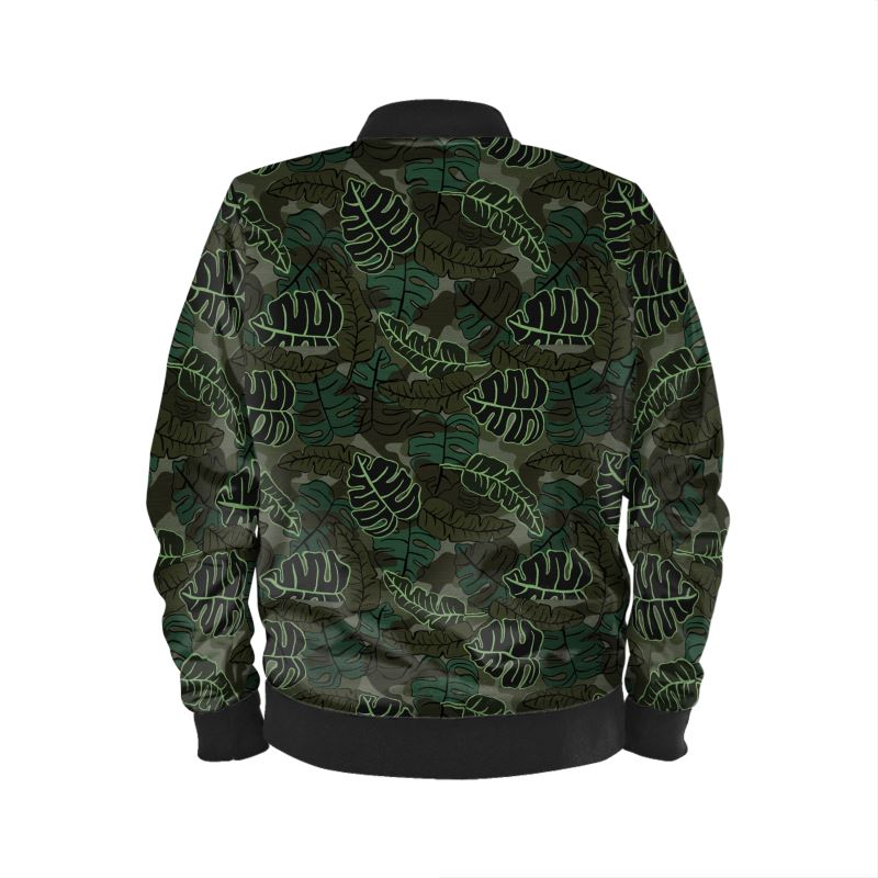 Men's Bomber Jacket - Camo Leaves - Dark Green