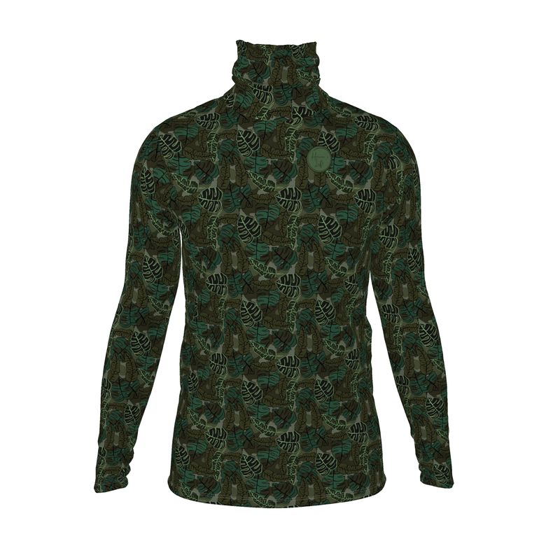 Men’s High-Roll Turtleneck - Camo Leaves - Dark Green