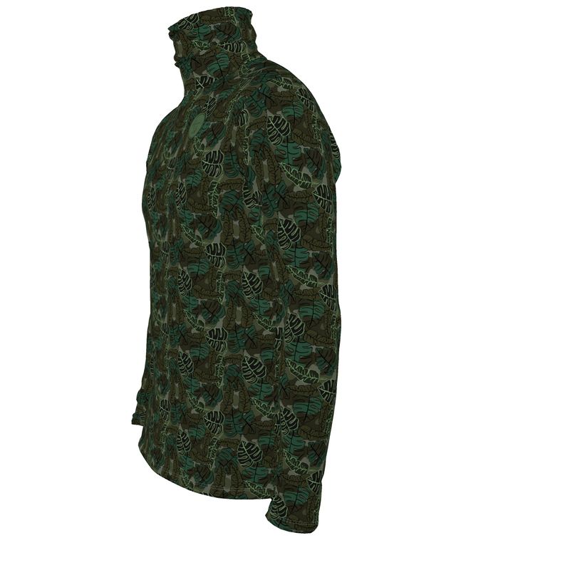 Men’s High-Roll Turtleneck - Camo Leaves - Dark Green