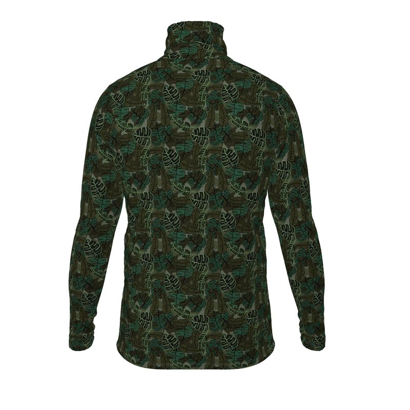 Men’s High-Roll Turtleneck - Camo Leaves - Dark Green