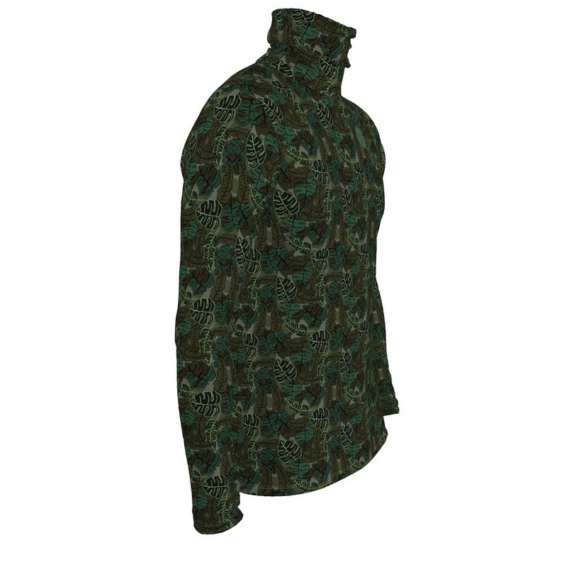 Men’s High-Roll Turtleneck - Camo Leaves - Dark Green