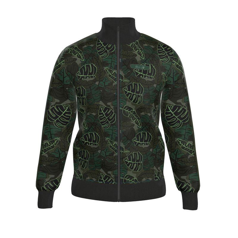 Men's Track Jacket - Camo Leaves - Dark Green