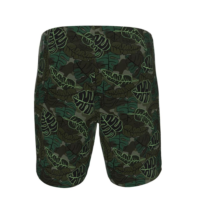 Men's Swim Shorts - Camo Leaves - Dark Green