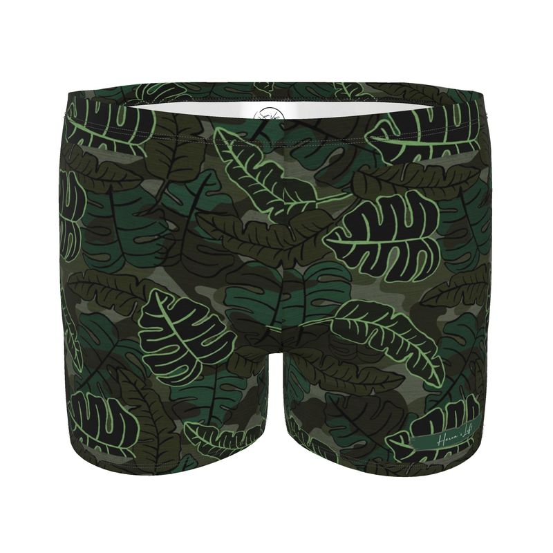 Men's Swim Trunks - Camo Leaves - Dark Green
