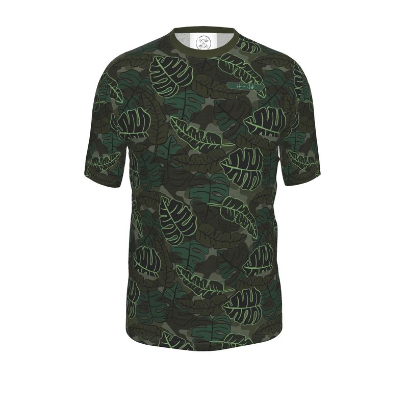 Men’s Athletic Crew Neck T-Shirt - Camo Leaves - Dark Green