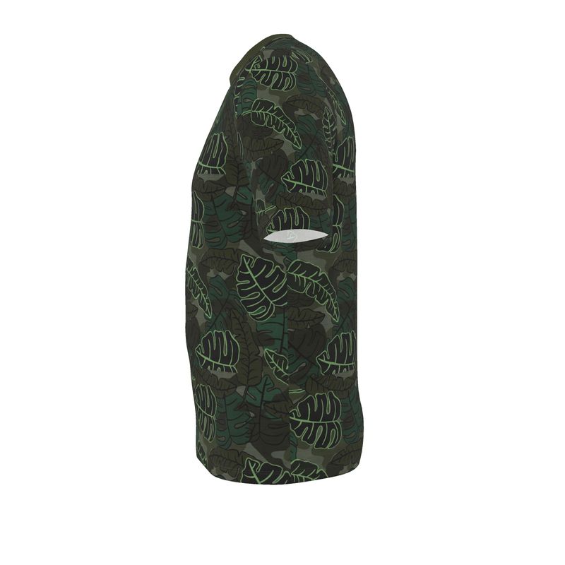 Men’s Athletic Crew Neck T-Shirt - Camo Leaves - Dark Green