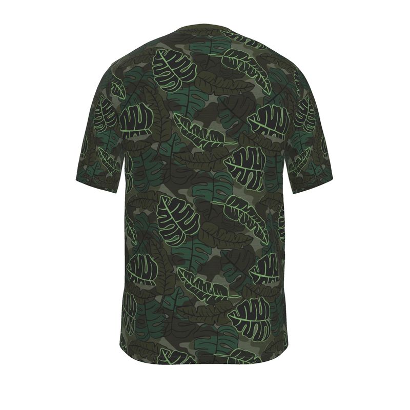 Men’s Athletic Crew Neck T-Shirt - Camo Leaves - Dark Green