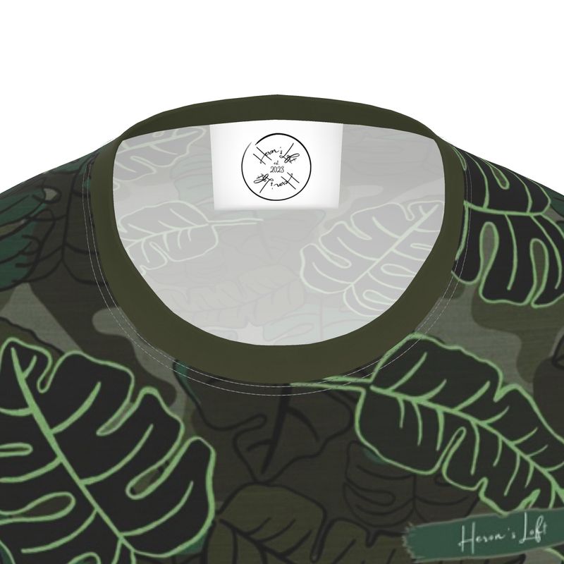 Men’s Athletic Crew Neck T-Shirt - Camo Leaves - Dark Green