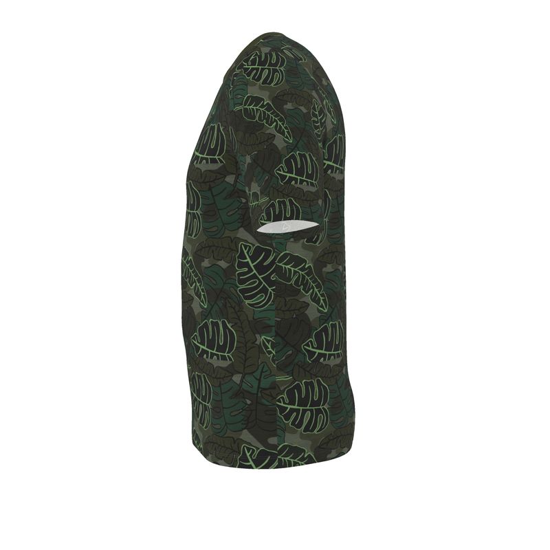 Men’s Athletic V-Neck T-Shirt - Camo Leaves - Dark Green