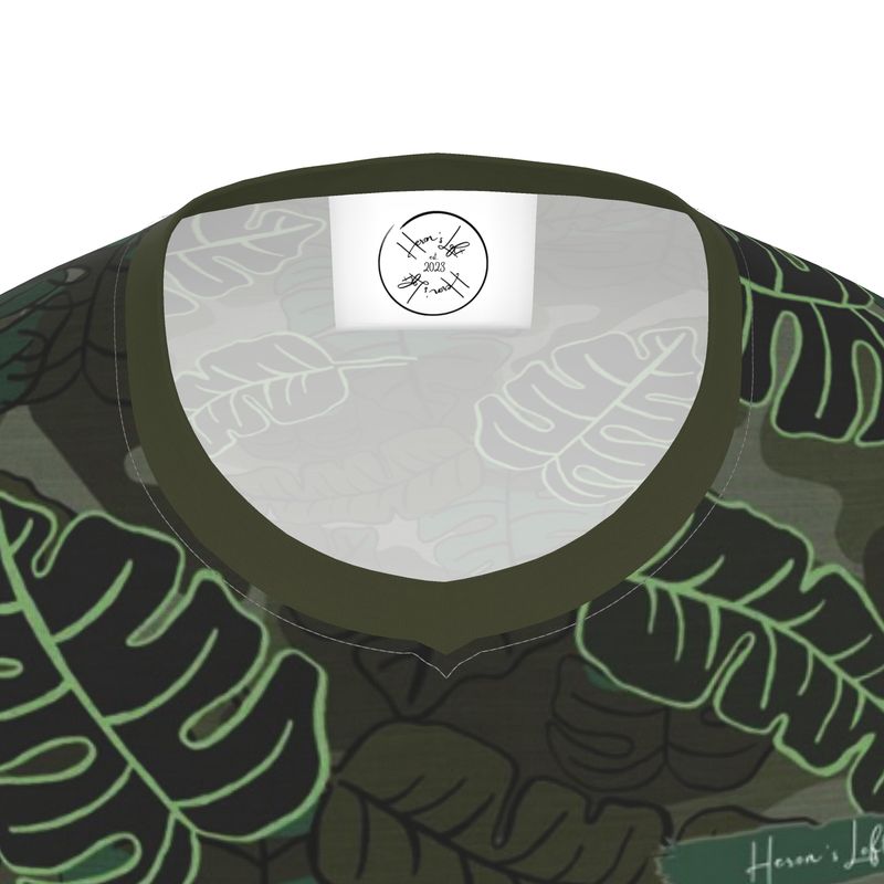 Men’s Athletic V-Neck T-Shirt - Camo Leaves - Dark Green